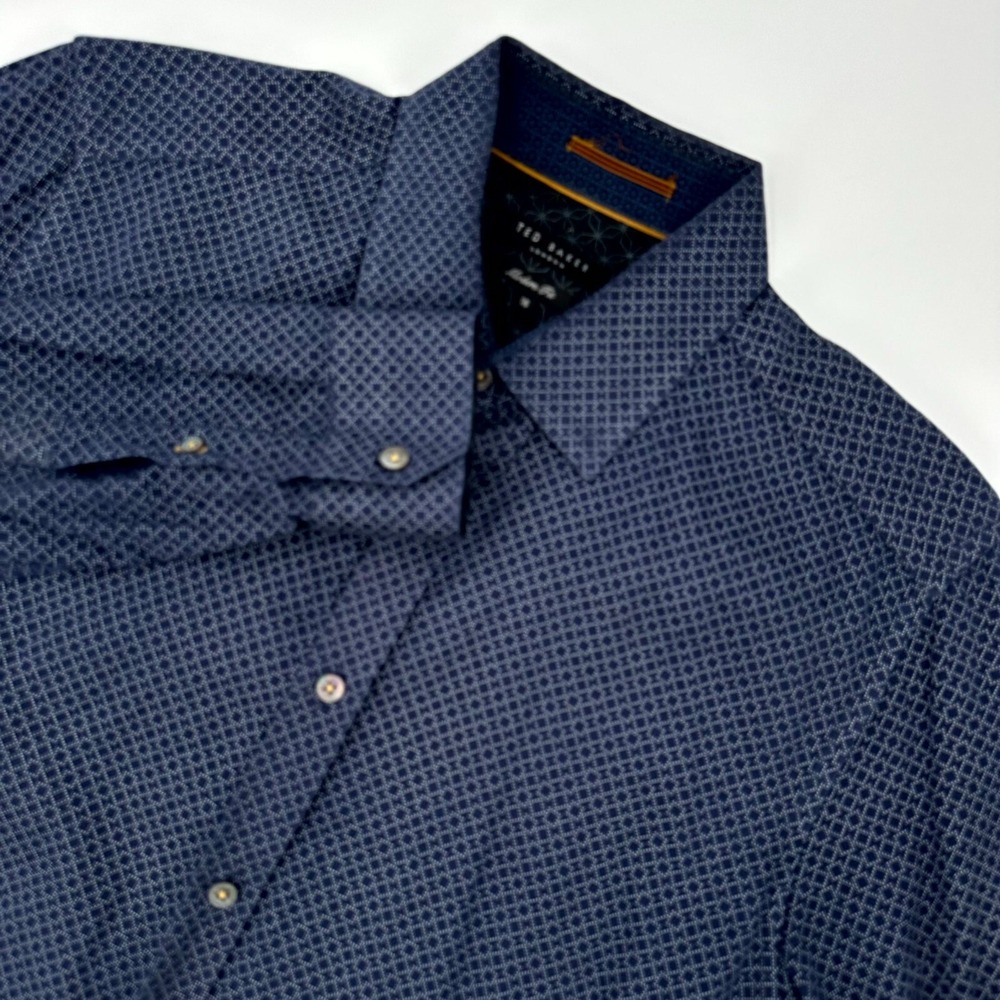 Ted Baker Dress Shirt Men's 16 Blue Diamond Print‎ Modern Fit Casual Button Down